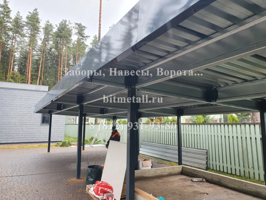 Навес с плоской кровлей 6х15м. Зеленогорск