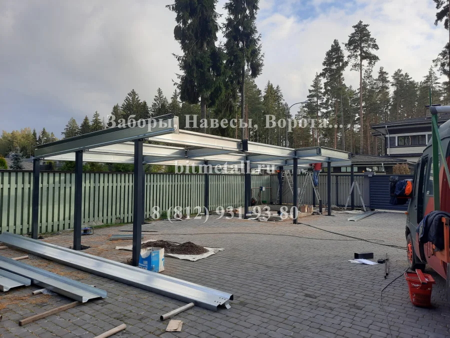 Навес с плоской кровлей 6х15м. Зеленогорск