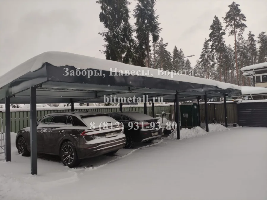 Навес с плоской кровлей 6х15 зимой
